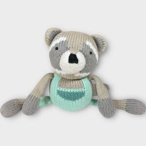 Finn & Emma Ramsay Raccoon Plush Rattle Buddy Organic Hand Knit Baby Toy